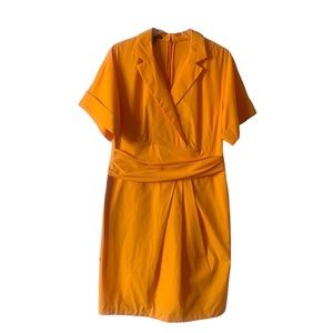 ESCADA Tangerine Orange Dorothey Faux Wrap Cotton Summer Dress Size 40